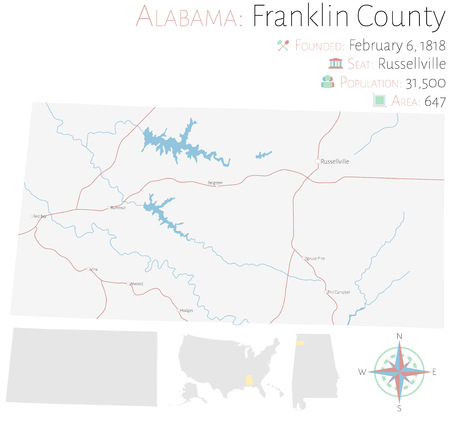 Large and detailed map of Franklin County in Alabama, USAのイラスト素材