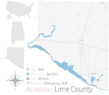 Large and detailed map of Lime County in Alabama, USAのイラスト素材