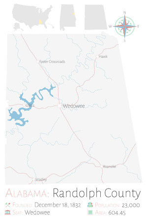 Large and detailed map of Randolph County in Alabama, USAのイラスト素材