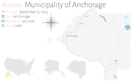 Large and detailed map of Municipality of Anchorage in Alaska, USAのイラスト素材