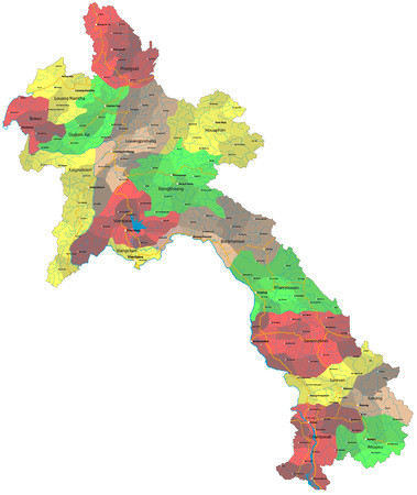 Large and detailed map of the state of Laos in Asiaのイラスト素材