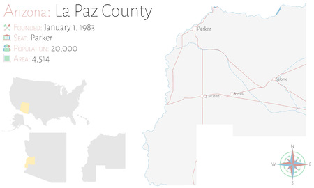 Large and detailed map of La Paz County in Arizona, USAのイラスト素材
