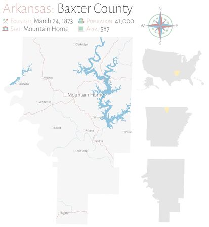Large and detailed map of Baxter County in Arkansas, USAのイラスト素材