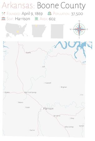 Large and detailed map of Boone County in Arkansas, USAのイラスト素材