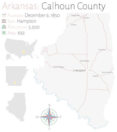 Large and detailed map of Calhoun County in Arkansas, USAのイラスト素材