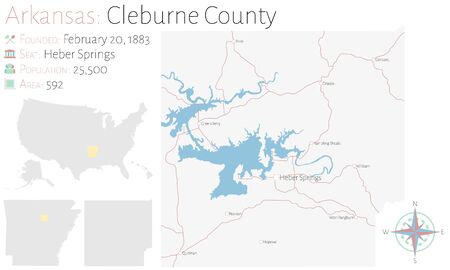 Large and detailed map of Cleburne county in Arkansas, USAのイラスト素材