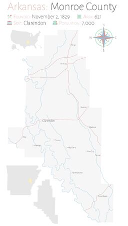 Large and detailed map of Monroe County in Arkansas, USAのイラスト素材
