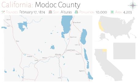 Large and detailed map of Modoc County in California, USAのイラスト素材