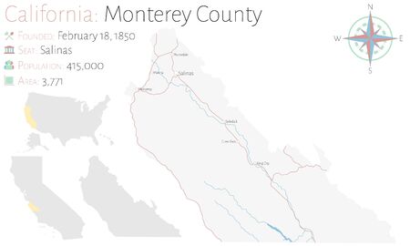 Large and detailed map of Monterey County in California, USAのイラスト素材