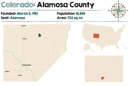 Large and detailed map of Alamosa County in Colorado, USAのイラスト素材