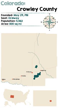 Large and detailed map of Crowley County in Colorado, USAのイラスト素材