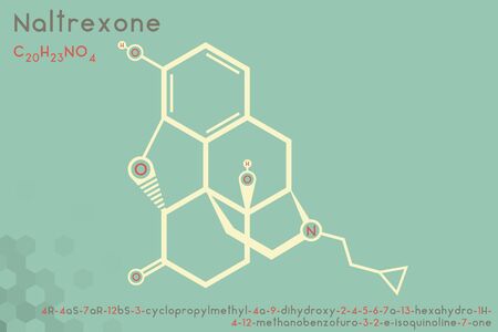 Large and detailed infographic of the molecule of Naltrexone.のイラスト素材