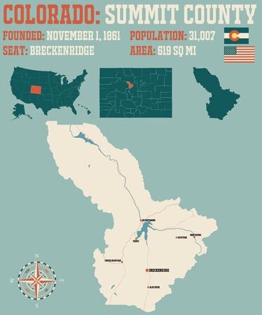 Large and detailed map of Summit county in Colorado, United States.のイラスト素材