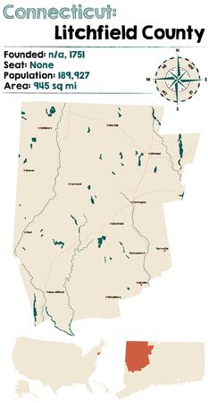 Large and detailed map of Litchfield county in Connecticut, United States.のイラスト素材