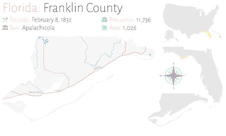 Large and detailed map of Franklin county in Florida, United States.のイラスト素材