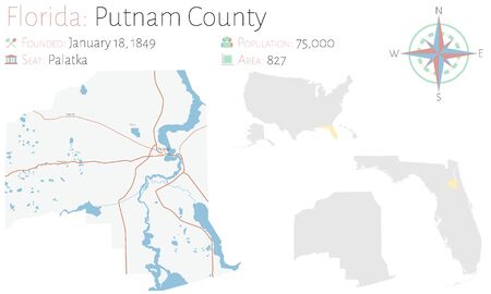 Large and detailed map of Putnam county in Florida, United States.のイラスト素材