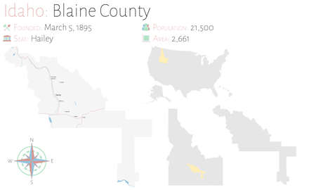 Large and detailed map of Blaine county in Idaho, USA.のイラスト素材
