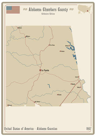 Map on an old playing card of Chambers county in Alabama, USA.のイラスト素材