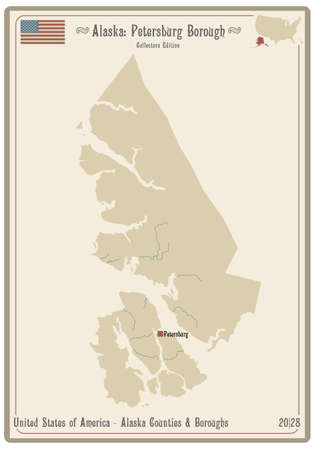 Map on an old playing card of Petersburg borough in Alaska, USA.のイラスト素材