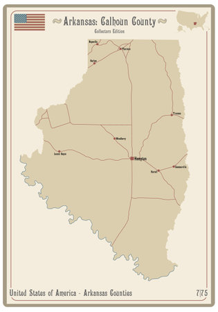 Map on an old playing card of Calhoun county in Arkansas, USA.のイラスト素材