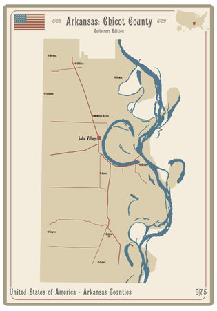 Map on an old playing card of Chicot county in Arkansas, USA.のイラスト素材