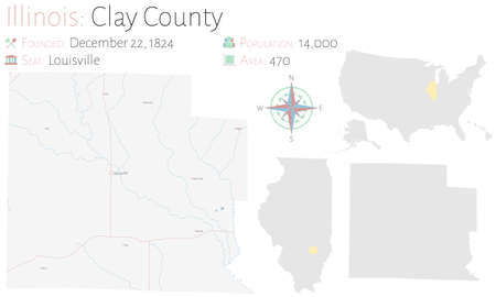 Large and detailed map of Clay county in Illinois, USA.のイラスト素材