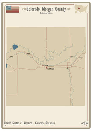 Map on an old playing card of Morgan county in Colorado, USA.のイラスト素材