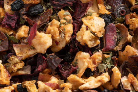 Detailed and large close up shot of fruit tea.の写真素材