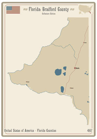 Map on an old playing card of Bradford county in Florida, USA.のイラスト素材