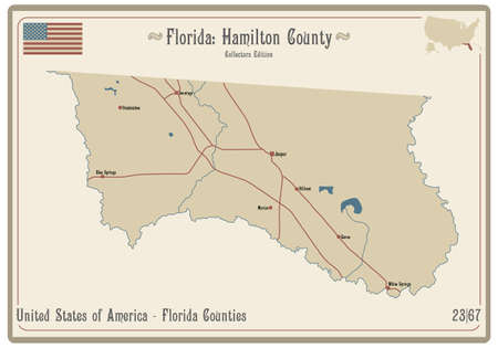Map on an old playing card of Hamilton county in Florida, USA.のイラスト素材