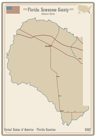 Map on an old playing card of Suwannee county in Florida, USA.のイラスト素材