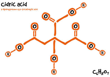 Large and detailed isolated drawn molecule and form of citric acid.のイラスト素材