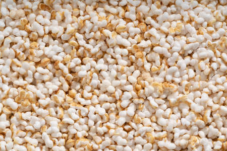 Detailed and large close up shot of puffed amaranth.