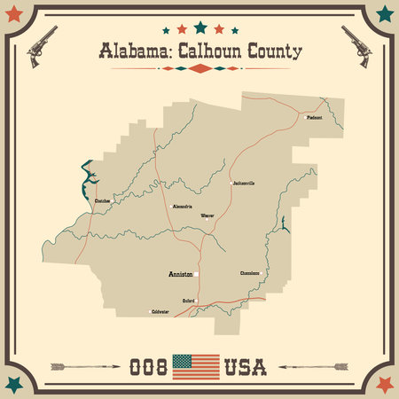 Large and accurate map of Calhoun county, Alabama, USA with vintage colors.のイラスト素材