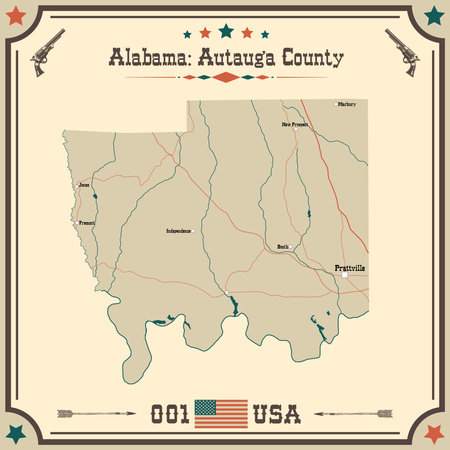 Large and accurate map of Autauga county, Alabama, USA with vintage colors.のイラスト素材