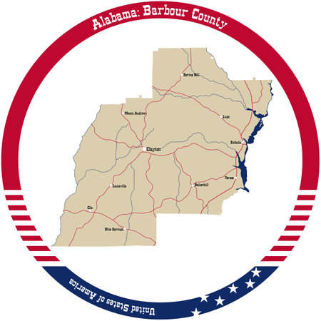 Map of Barbour county in Alabama, USA arranged in a circle.のイラスト素材