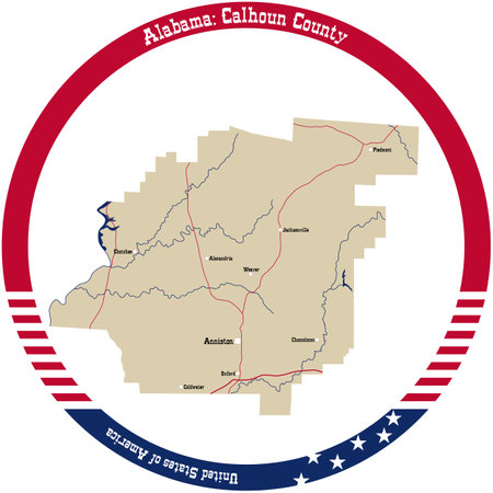 Map of Calhoun county in Alabama, USA arranged in a circle.のイラスト素材