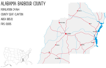 Large and detailed map of Barbour county in Alabama, USA.のイラスト素材