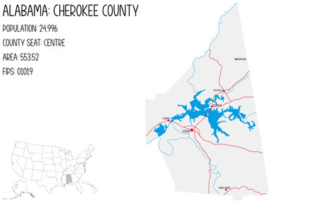 Large and detailed map of Cherokee county in Alabama, USA.のイラスト素材