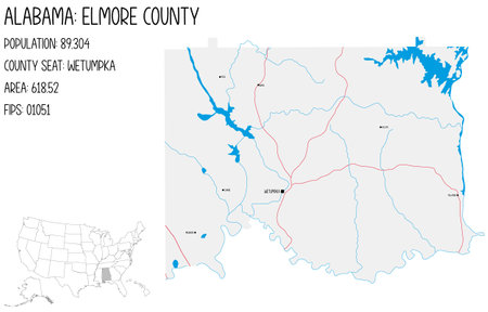 Large and detailed map of Elmore county in Alabama, USA.のイラスト素材
