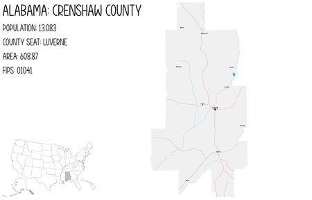 Large and detailed map of Crenshaw county in Alabama, USA.のイラスト素材