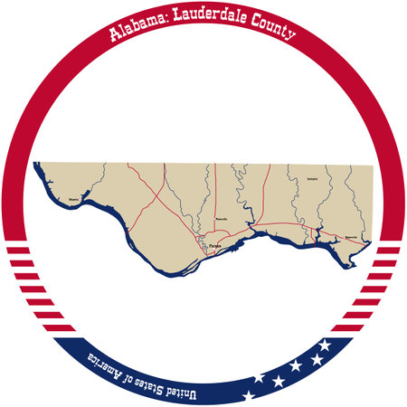 Map of Lauderdale county in Alabama, USA arranged in a circle.のイラスト素材