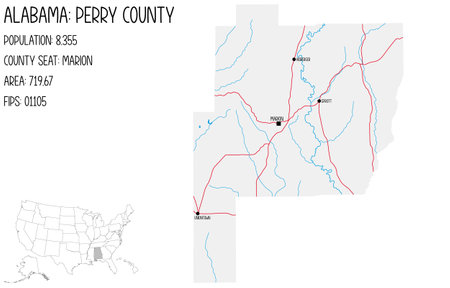 Large and detailed map of Perry county in Alabama, USA.のイラスト素材