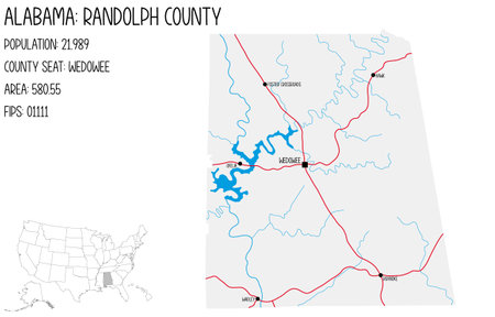 Large and detailed map of Randolph county in Alabama, USA.のイラスト素材