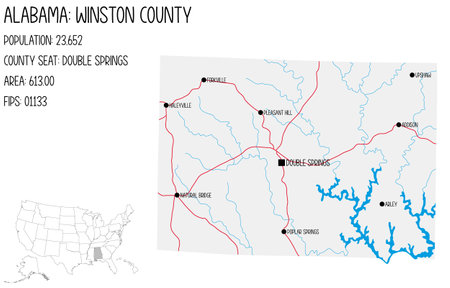 Large and detailed map of Winston county in Alabama, USA.のイラスト素材