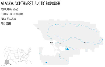 Large and detailed map of Northwest Arctic Borough in Alaska, USA.のイラスト素材