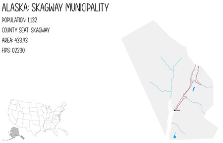 Large and detailed map of Skagway Municipality in Alaska, USA.のイラスト素材