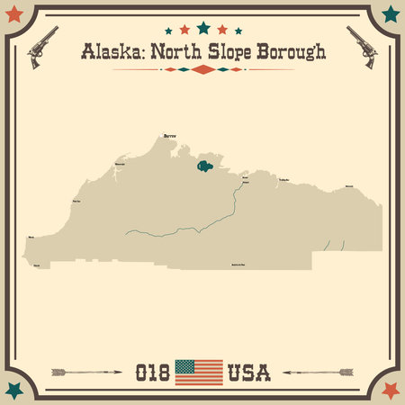 Large and accurate map of North Slope Borough, Alaska, USA with vintage colors.のイラスト素材