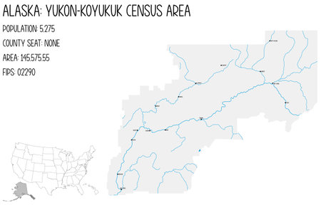 Large and detailed map of Yukon-Koyukuk Census Area in Alaska, USA.のイラスト素材