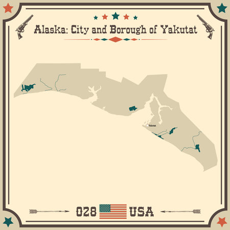 Large and accurate map of City and Borough of Yakutat, Alaska, USA with vintage colors.のイラスト素材